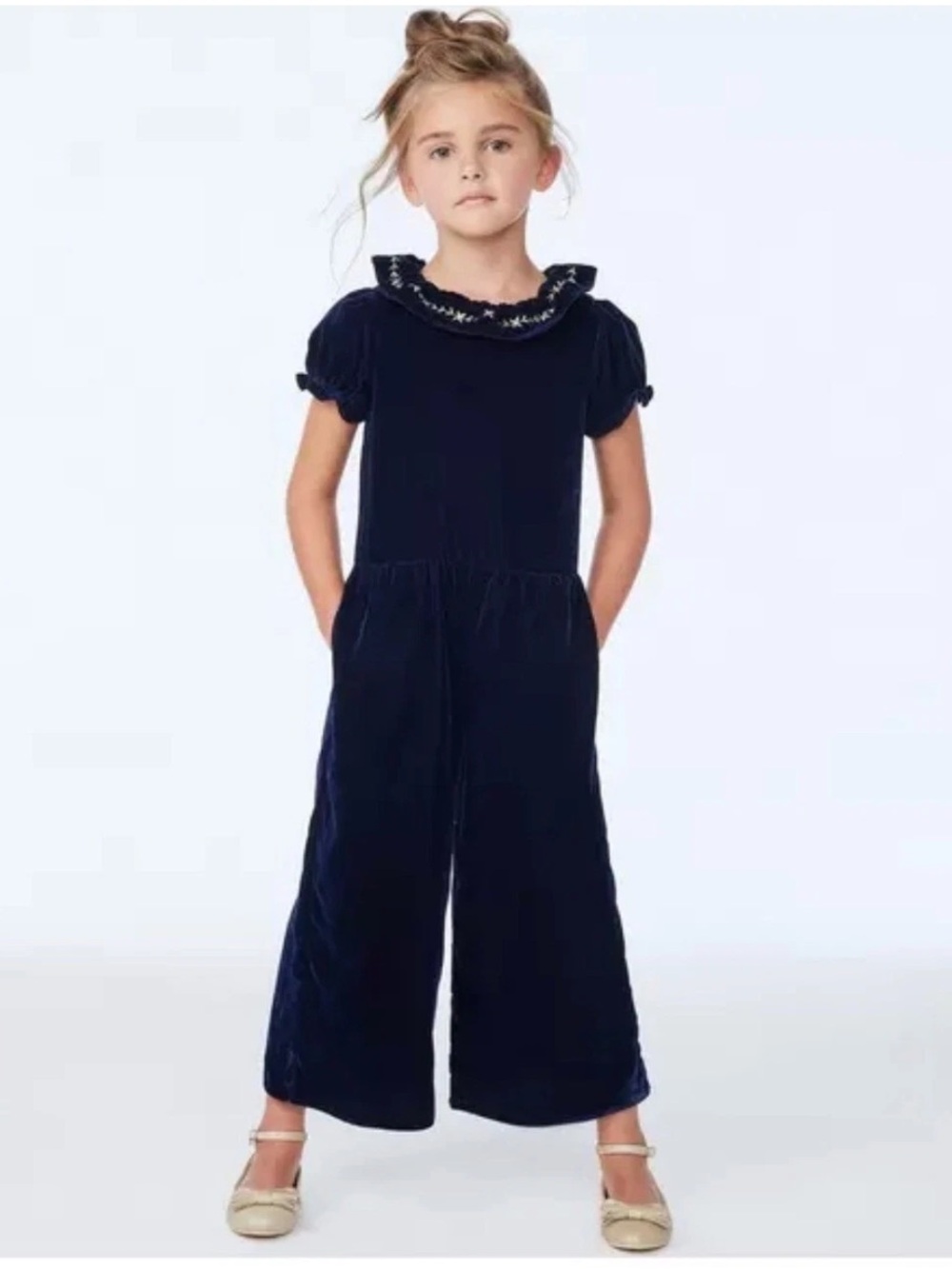 Janie and Jack The Velvet Party Jumpsuit Navy Gold Size 10